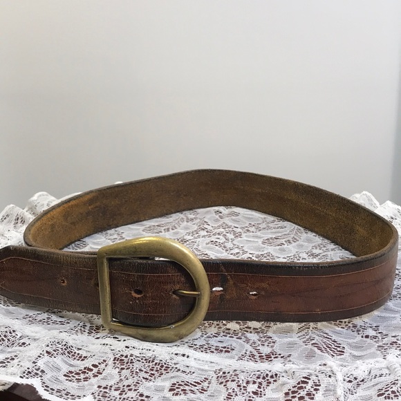 Vintage Leather Unisex Belt Brown black sol brass main image 5
